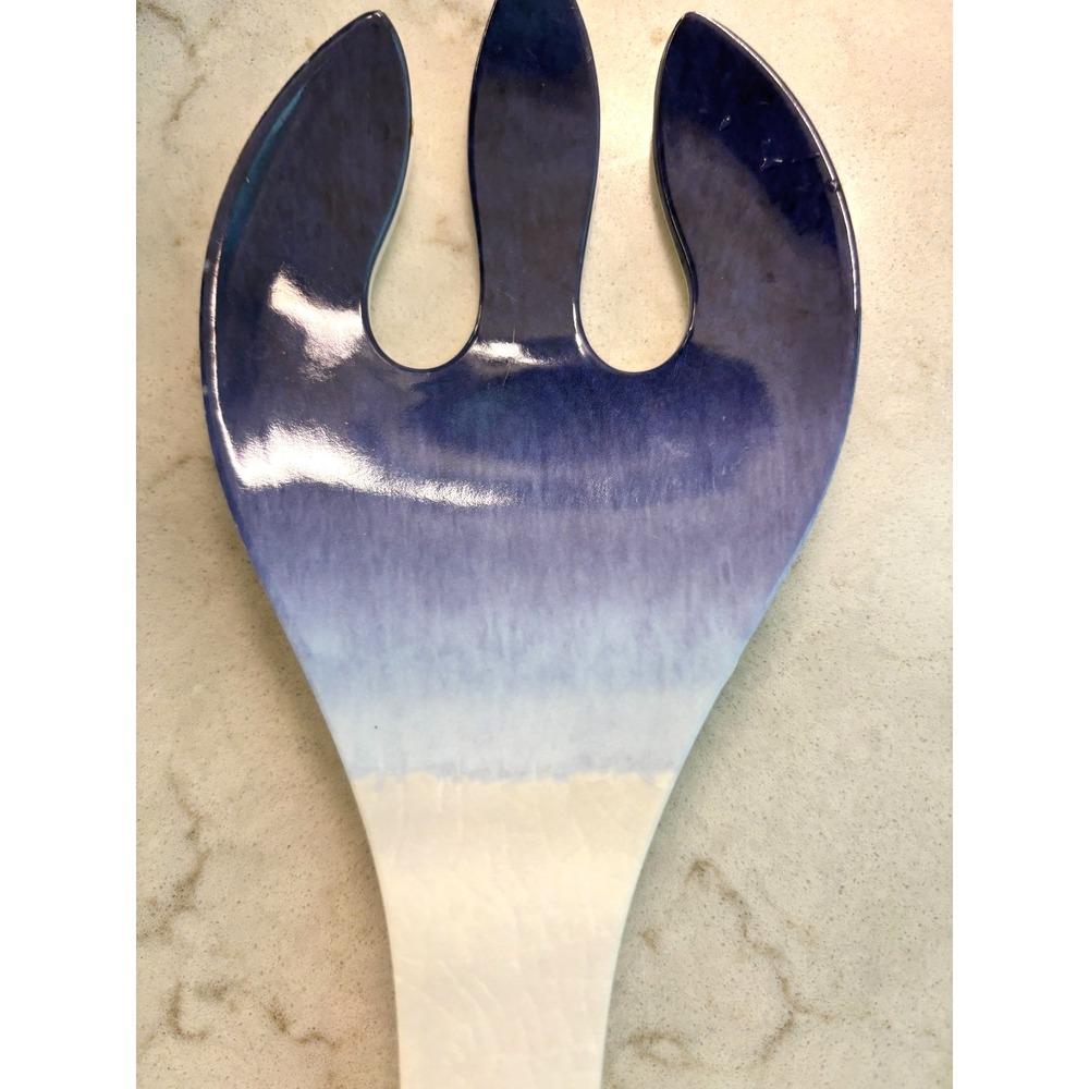 Salad Serve  Spoon Fork‎ Blue White Ombre Melamine Serving Utensils - Picture 9 of 11